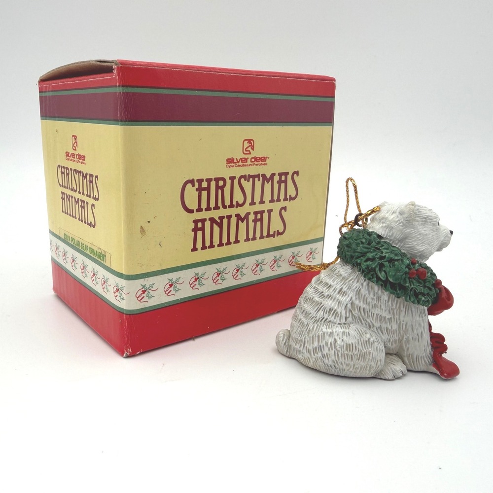 Silver Deer Polar Bear Ornament Christmas Animals White Tom Rubel 1990‎ Vintage
